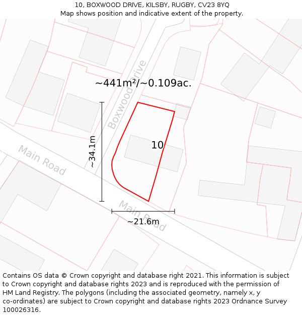 10, BOXWOOD DRIVE, KILSBY, RUGBY, CV23 8YQ: Plot and title map