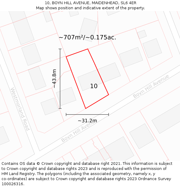 10, BOYN HILL AVENUE, MAIDENHEAD, SL6 4ER: Plot and title map