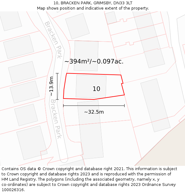 10, BRACKEN PARK, GRIMSBY, DN33 3LT: Plot and title map
