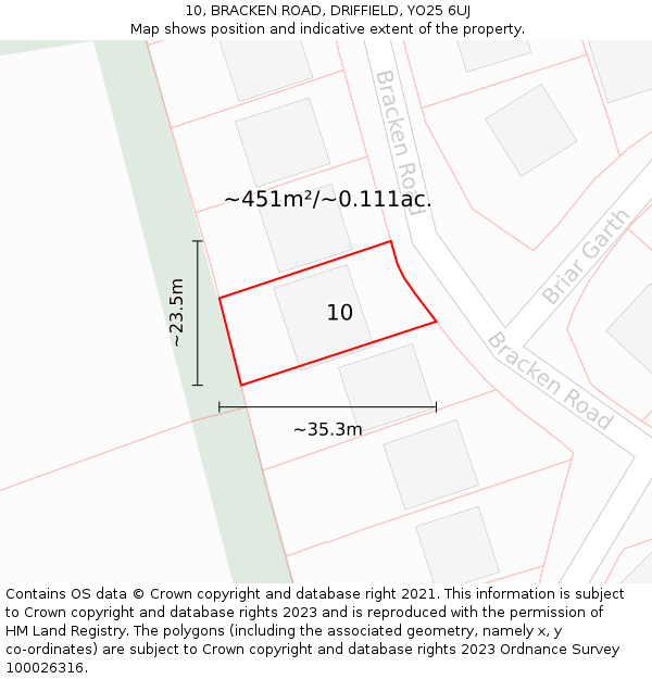 10, BRACKEN ROAD, DRIFFIELD, YO25 6UJ: Plot and title map