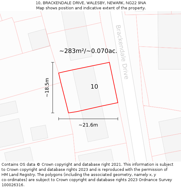 10, BRACKENDALE DRIVE, WALESBY, NEWARK, NG22 9NA: Plot and title map