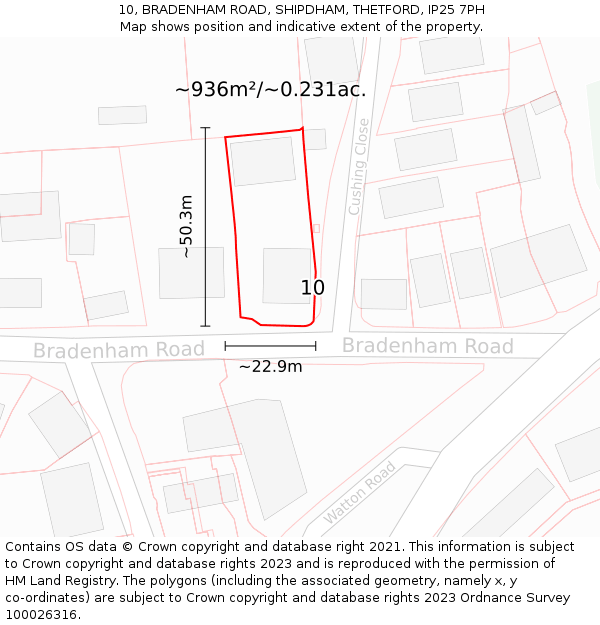 10, BRADENHAM ROAD, SHIPDHAM, THETFORD, IP25 7PH: Plot and title map