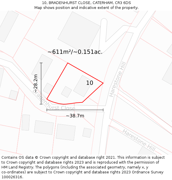 10, BRADENHURST CLOSE, CATERHAM, CR3 6DS: Plot and title map