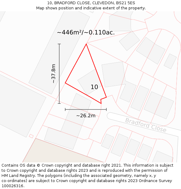 10, BRADFORD CLOSE, CLEVEDON, BS21 5ES: Plot and title map