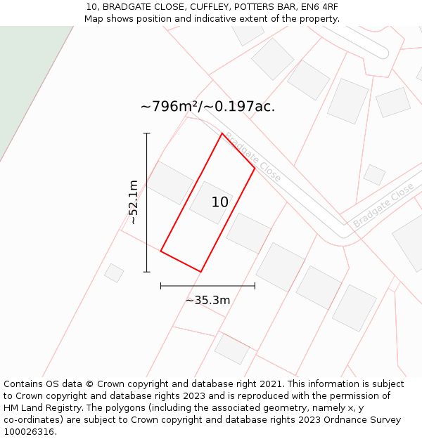 10, BRADGATE CLOSE, CUFFLEY, POTTERS BAR, EN6 4RF: Plot and title map