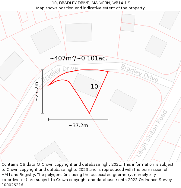 10, BRADLEY DRIVE, MALVERN, WR14 1JS: Plot and title map