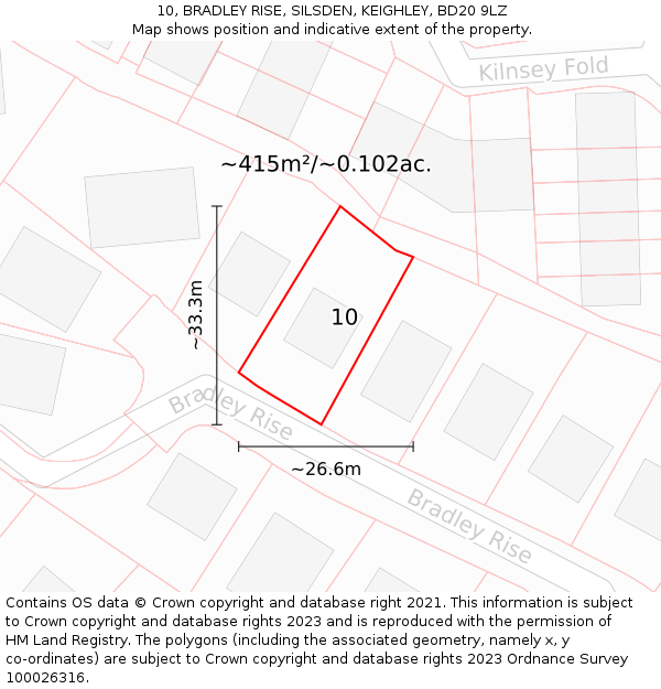 10, BRADLEY RISE, SILSDEN, KEIGHLEY, BD20 9LZ: Plot and title map