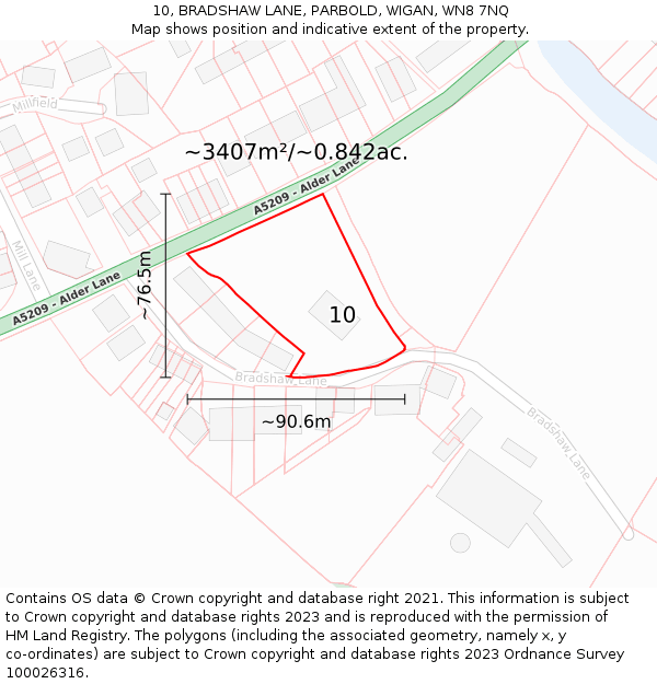 10, BRADSHAW LANE, PARBOLD, WIGAN, WN8 7NQ: Plot and title map