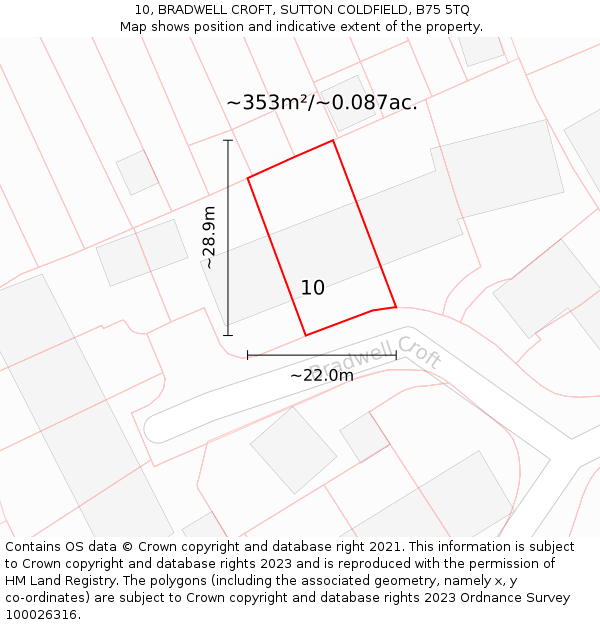 10, BRADWELL CROFT, SUTTON COLDFIELD, B75 5TQ: Plot and title map