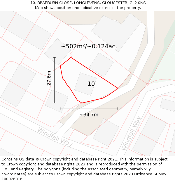 10, BRAEBURN CLOSE, LONGLEVENS, GLOUCESTER, GL2 0NS: Plot and title map