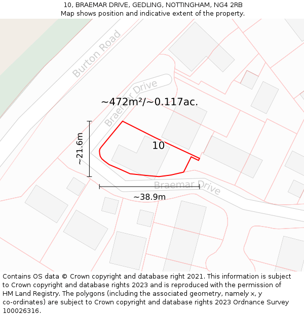 10, BRAEMAR DRIVE, GEDLING, NOTTINGHAM, NG4 2RB: Plot and title map