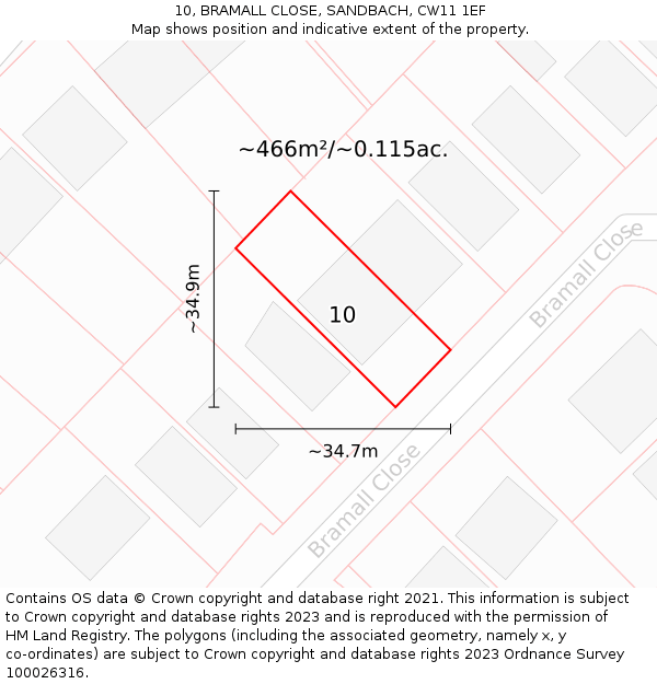 10, BRAMALL CLOSE, SANDBACH, CW11 1EF: Plot and title map