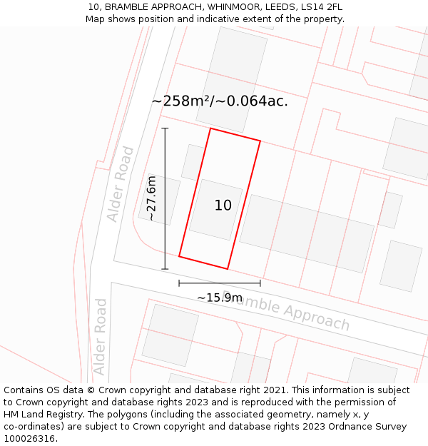 10, BRAMBLE APPROACH, WHINMOOR, LEEDS, LS14 2FL: Plot and title map