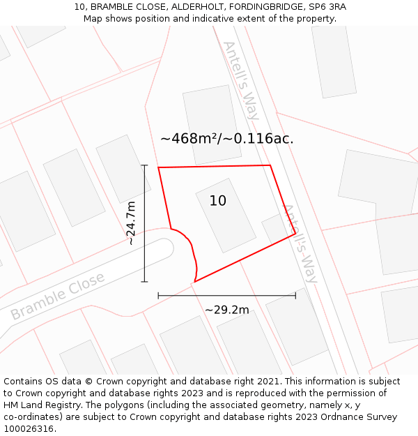 10, BRAMBLE CLOSE, ALDERHOLT, FORDINGBRIDGE, SP6 3RA: Plot and title map
