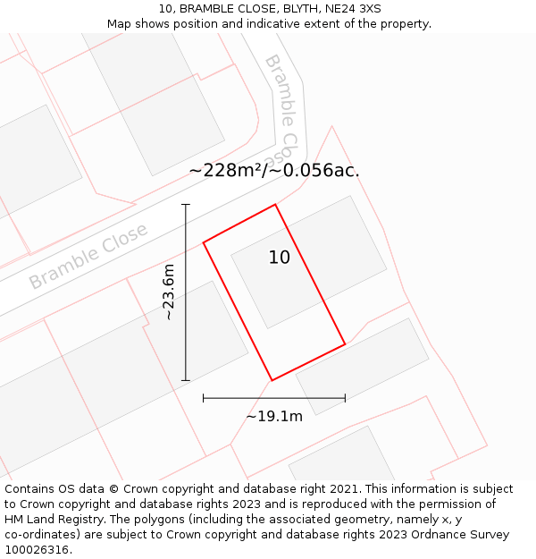 10, BRAMBLE CLOSE, BLYTH, NE24 3XS: Plot and title map