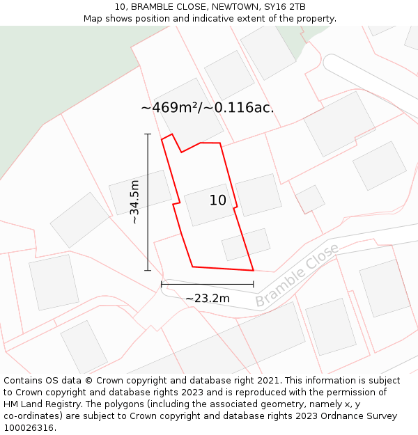 10, BRAMBLE CLOSE, NEWTOWN, SY16 2TB: Plot and title map