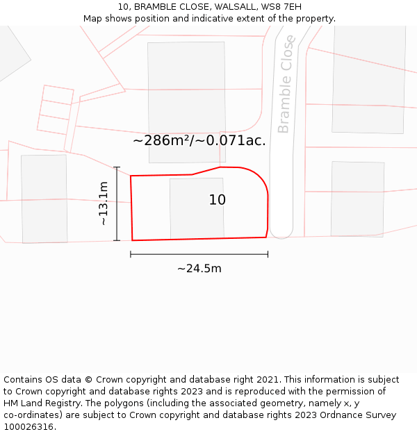 10, BRAMBLE CLOSE, WALSALL, WS8 7EH: Plot and title map