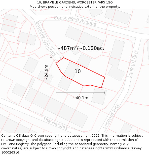 10, BRAMBLE GARDENS, WORCESTER, WR5 1SQ: Plot and title map