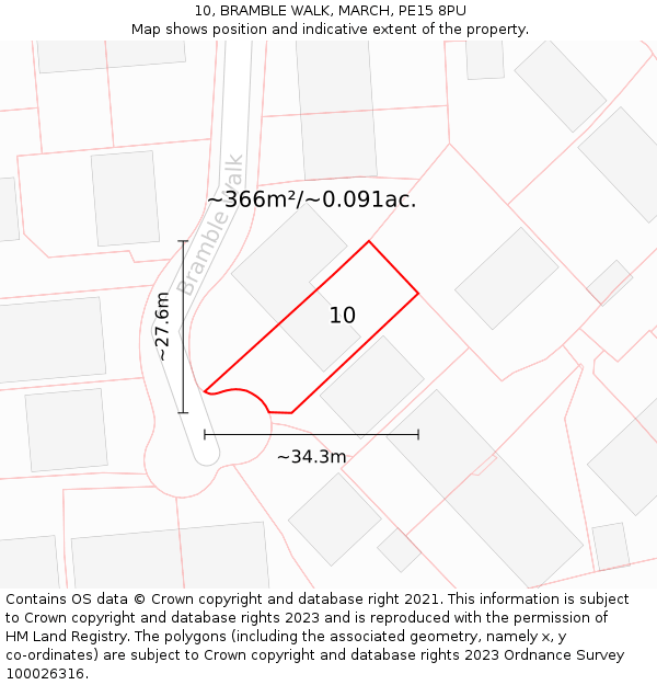 10, BRAMBLE WALK, MARCH, PE15 8PU: Plot and title map