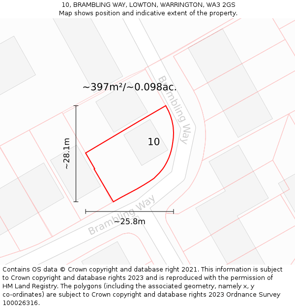10, BRAMBLING WAY, LOWTON, WARRINGTON, WA3 2GS: Plot and title map