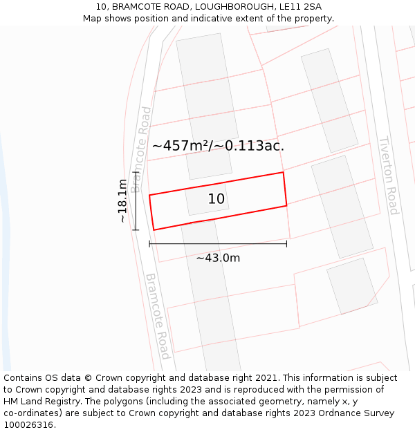 10, BRAMCOTE ROAD, LOUGHBOROUGH, LE11 2SA: Plot and title map
