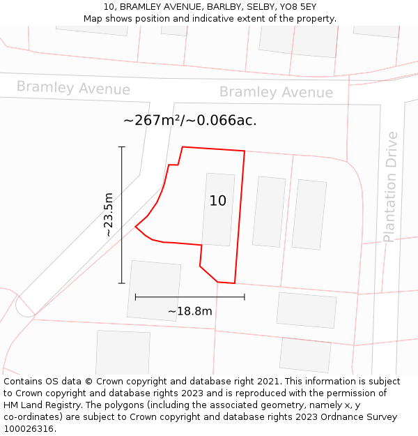 10, BRAMLEY AVENUE, BARLBY, SELBY, YO8 5EY: Plot and title map