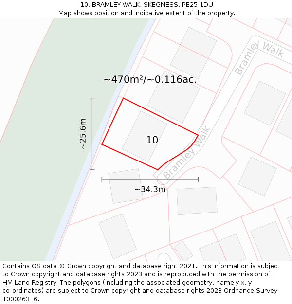 10, BRAMLEY WALK, SKEGNESS, PE25 1DU: Plot and title map