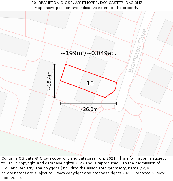10, BRAMPTON CLOSE, ARMTHORPE, DONCASTER, DN3 3HZ: Plot and title map