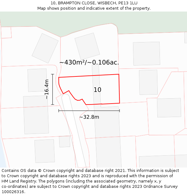 10, BRAMPTON CLOSE, WISBECH, PE13 1LU: Plot and title map