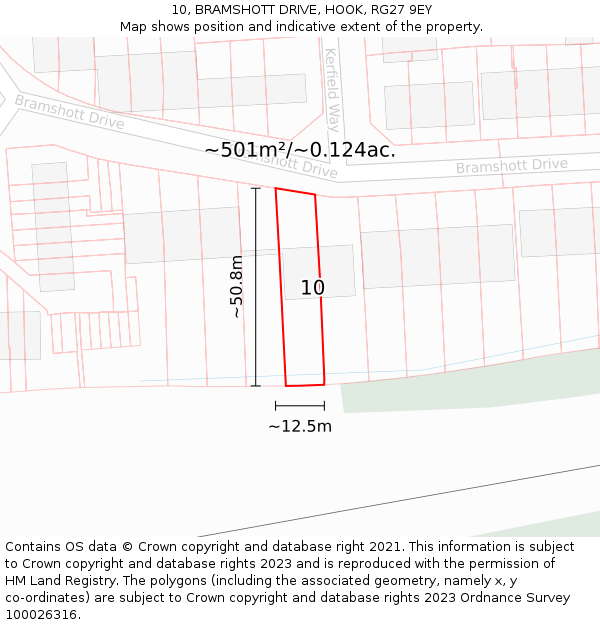 10, BRAMSHOTT DRIVE, HOOK, RG27 9EY: Plot and title map