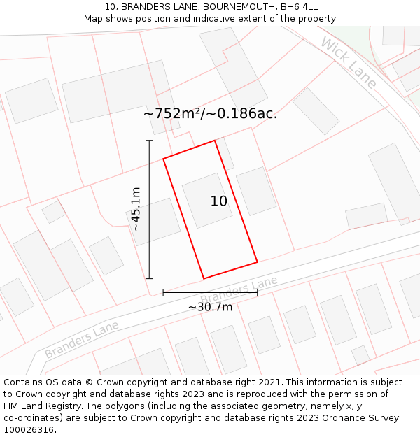 10, BRANDERS LANE, BOURNEMOUTH, BH6 4LL: Plot and title map