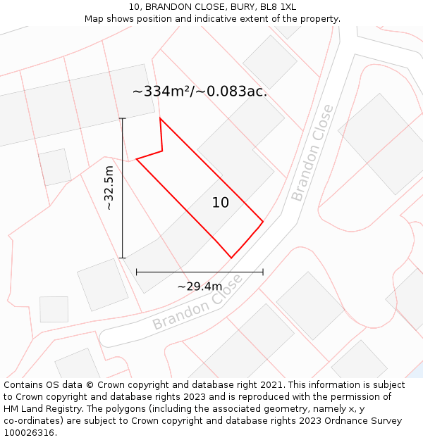 10, BRANDON CLOSE, BURY, BL8 1XL: Plot and title map