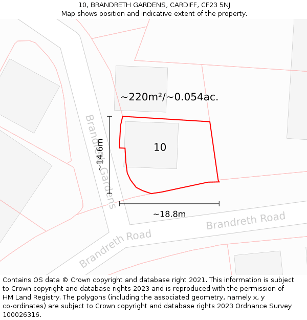 10, BRANDRETH GARDENS, CARDIFF, CF23 5NJ: Plot and title map
