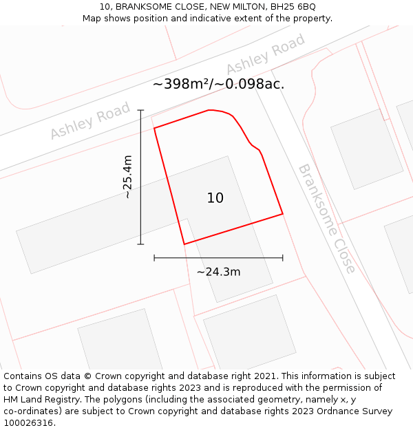 10, BRANKSOME CLOSE, NEW MILTON, BH25 6BQ: Plot and title map