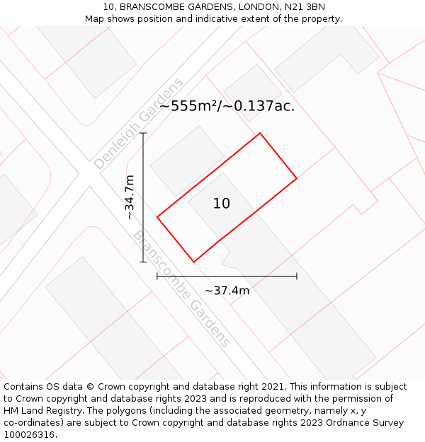 10, BRANSCOMBE GARDENS, LONDON, N21 3BN: Plot and title map