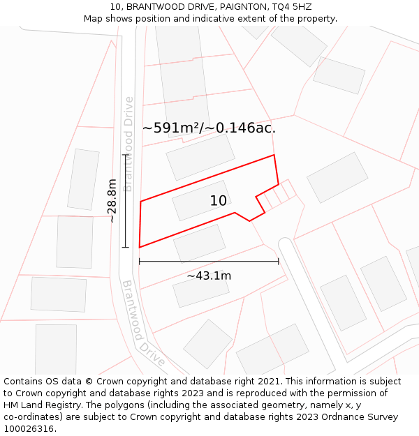 10, BRANTWOOD DRIVE, PAIGNTON, TQ4 5HZ: Plot and title map