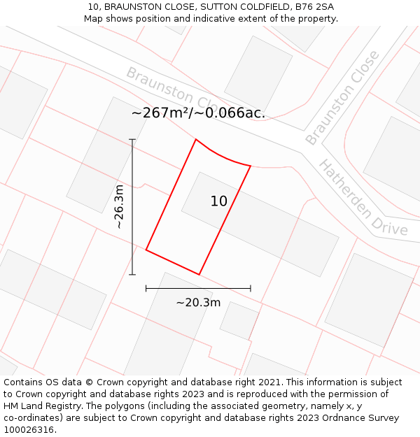 10, BRAUNSTON CLOSE, SUTTON COLDFIELD, B76 2SA: Plot and title map