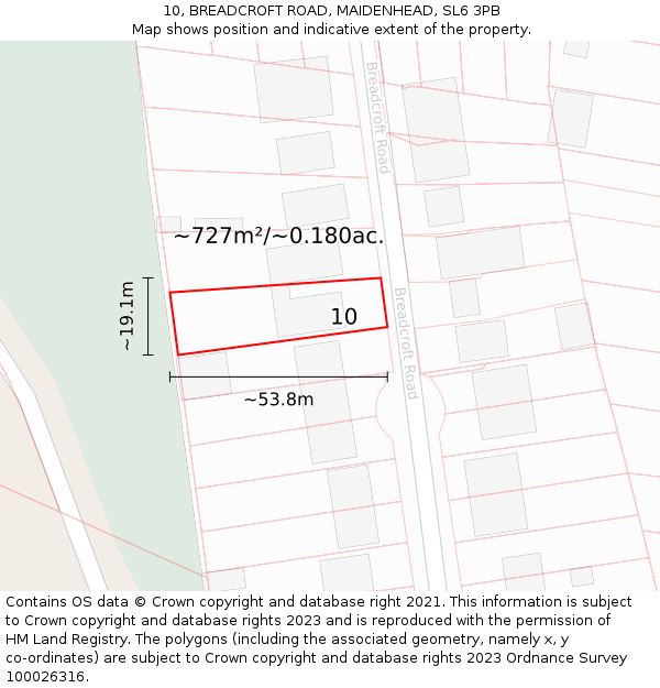 10, BREADCROFT ROAD, MAIDENHEAD, SL6 3PB: Plot and title map