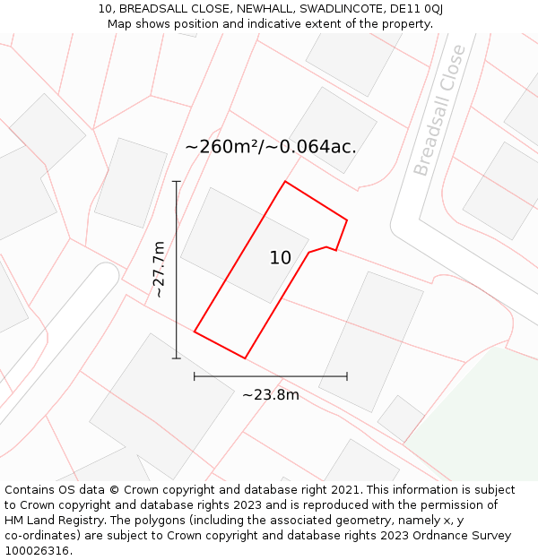 10, BREADSALL CLOSE, NEWHALL, SWADLINCOTE, DE11 0QJ: Plot and title map