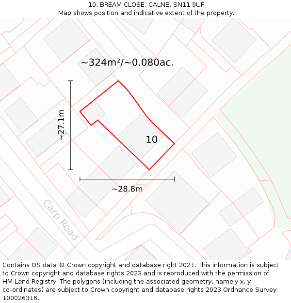 10, BREAM CLOSE, CALNE, SN11 9UF: Plot and title map