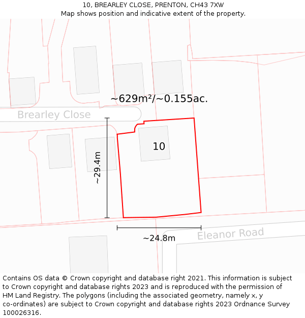 10, BREARLEY CLOSE, PRENTON, CH43 7XW: Plot and title map