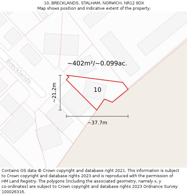 10, BRECKLANDS, STALHAM, NORWICH, NR12 9DX: Plot and title map