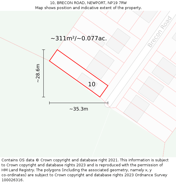 10, BRECON ROAD, NEWPORT, NP19 7RW: Plot and title map