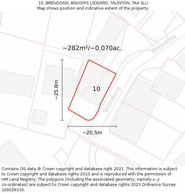 10, BRENDONS, BISHOPS LYDEARD, TAUNTON, TA4 3LU: Plot and title map
