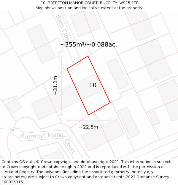 10, BRERETON MANOR COURT, RUGELEY, WS15 1EF: Plot and title map