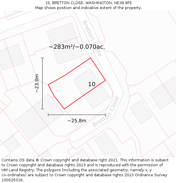 10, BRETTON CLOSE, WASHINGTON, NE38 8FE: Plot and title map