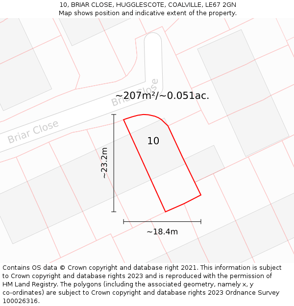 10, BRIAR CLOSE, HUGGLESCOTE, COALVILLE, LE67 2GN: Plot and title map