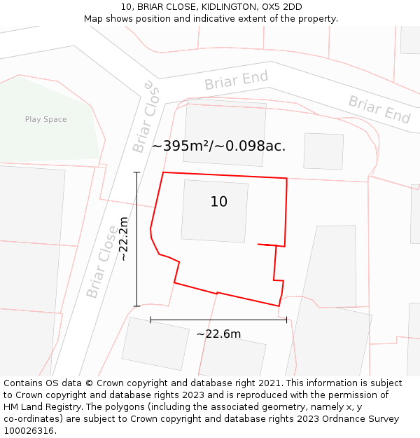 10, BRIAR CLOSE, KIDLINGTON, OX5 2DD: Plot and title map