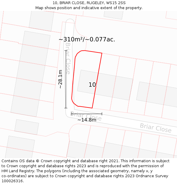 10, BRIAR CLOSE, RUGELEY, WS15 2SS: Plot and title map