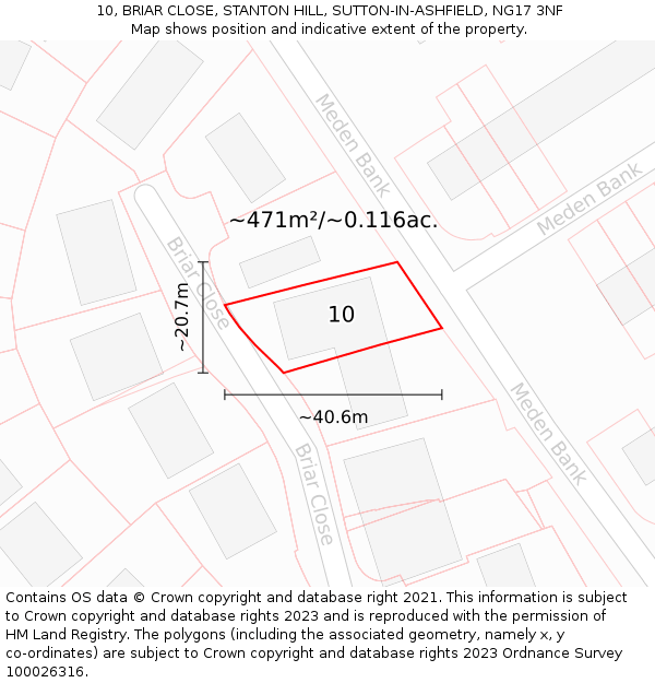 10, BRIAR CLOSE, STANTON HILL, SUTTON-IN-ASHFIELD, NG17 3NF: Plot and title map